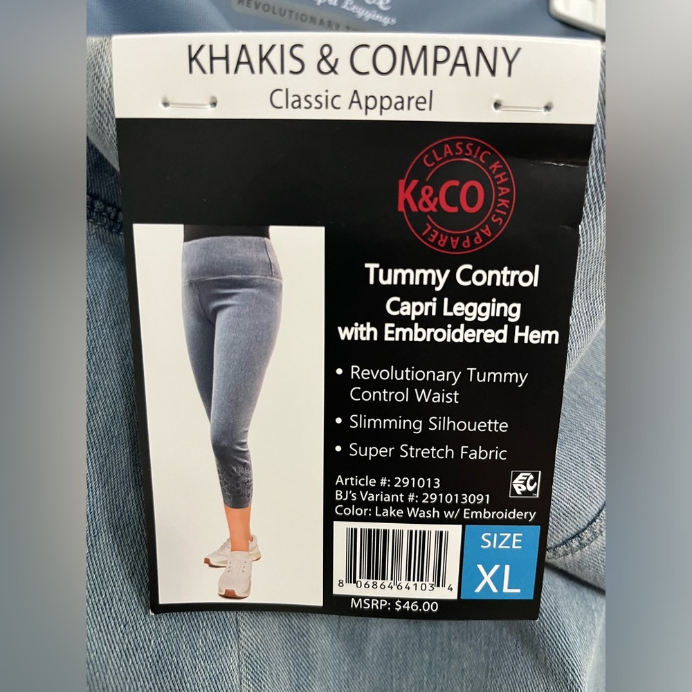Khakis & Co brand tummy control capri leggings in light wash denim, size XL, new - Picture 3 of 6